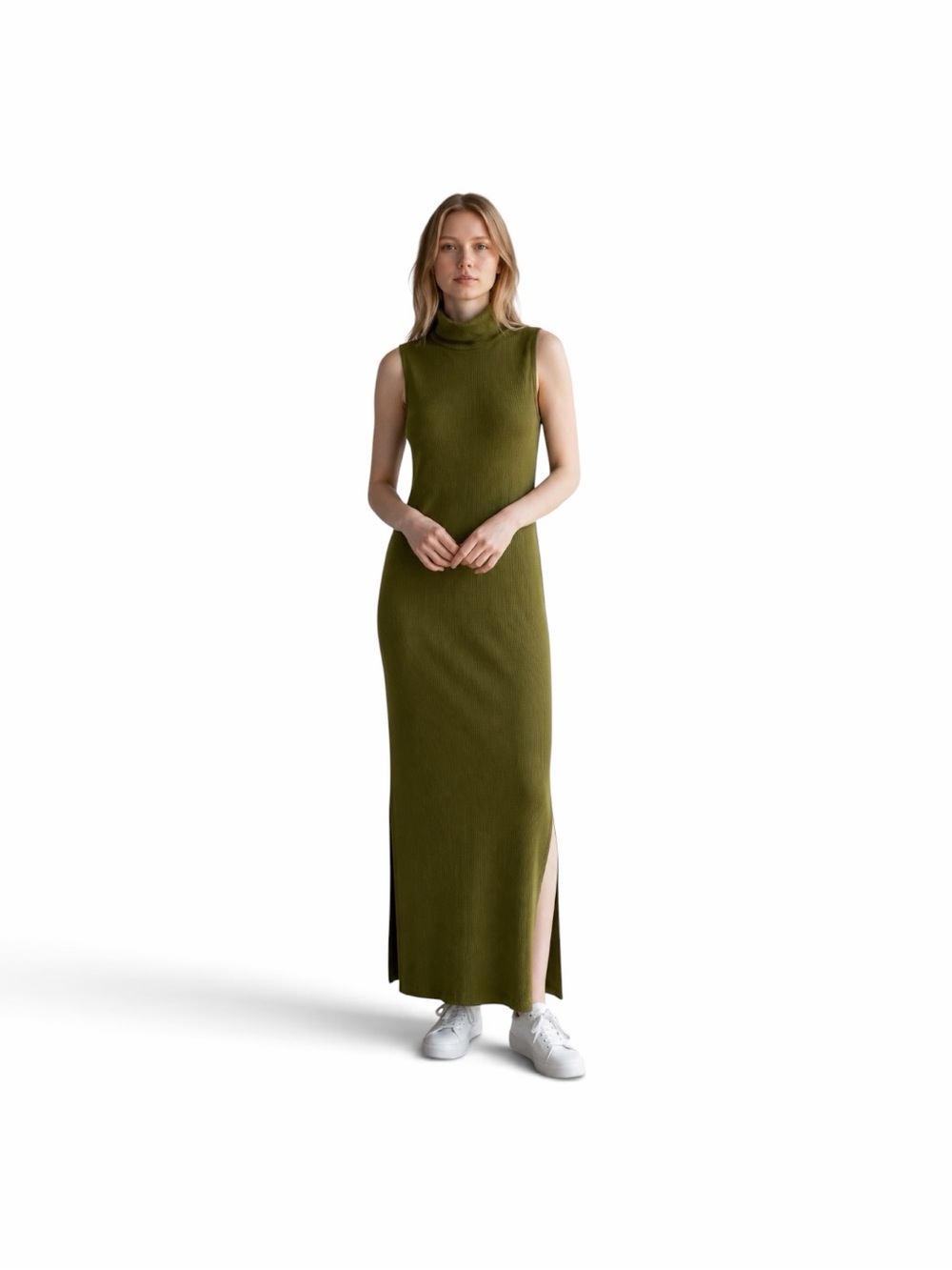 House of Harlow 1960 Olive Green Sleeveless Turtleneck Midi Dress